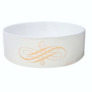 hand painted vessel sink with gold swirl design