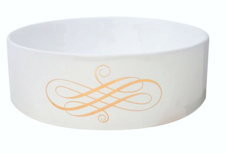 hand painted vessel sink with gold swirl design