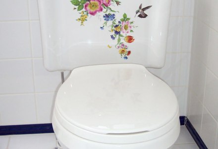Scented Garden design on a white toilet tank and lid.