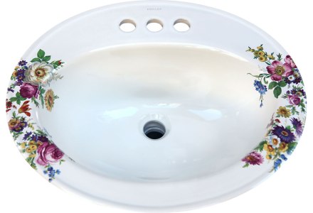 hand painted floral drop-in basin