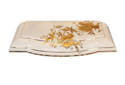 custom gold orchids and bands painted on Kohler Toilet Tank