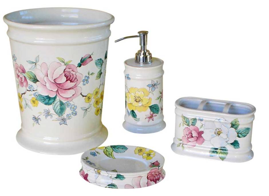 hand painted chintz floral bathroom accessories