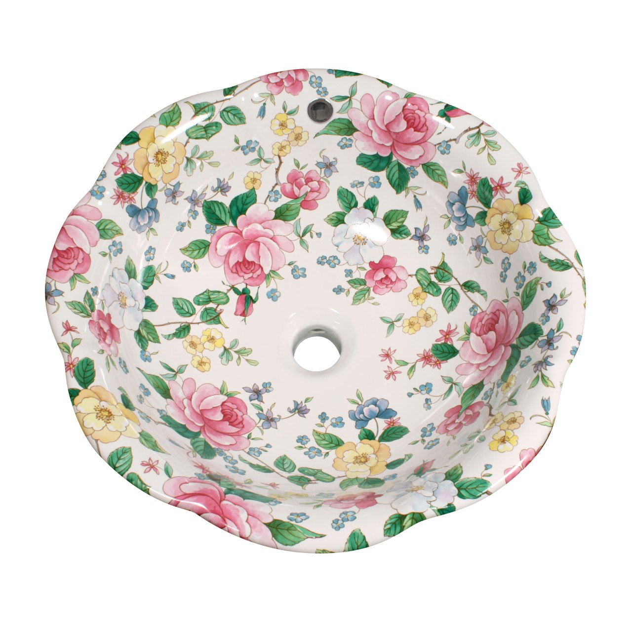 ceramic vessel sink painted with Chintz roses