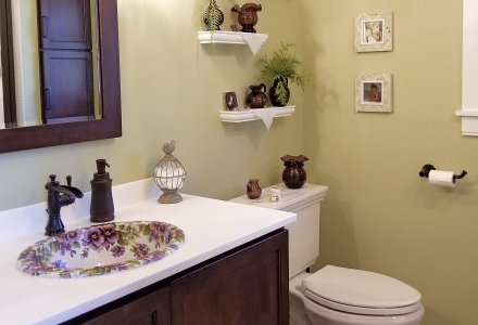 custom bathroom with pansy painted sink